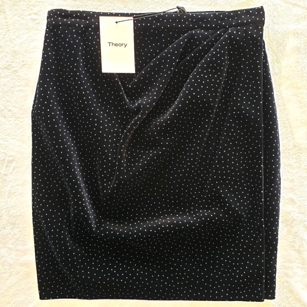THEORY Pleat Wrap Black Polka Dot Velvet Mini Skirt--4